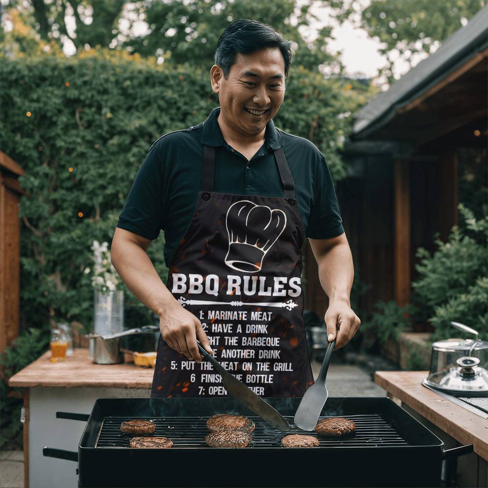 BBO Rules Grill Apron Father's day Gift - Men's Funny Chef Cooking Grilling BBQ Apron with 2 Pockets - Birthday Father's Day Christmas...