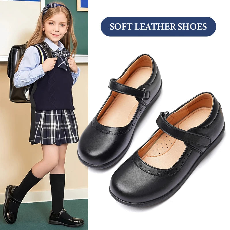 Charming Black Mary Jane School Shoes for Girls – Comfortable, Soft-Bottom Flats Perfect for Little Princesses