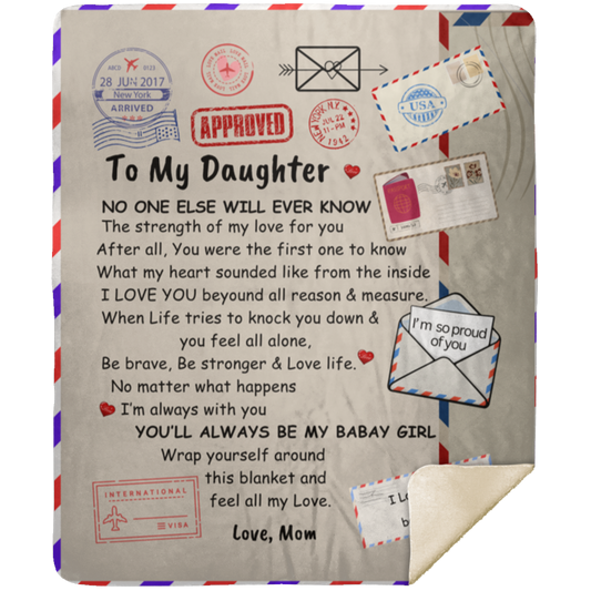 To my  Daughter Fluffy Sherpa Blanket 50x60  Envelope Pattern Blanket for Daughter - Soft Flannel Blanket with Mother's Words - Perfect for Bed, Couch, Sofa, Camping, and Office - Ideal for All Seasons