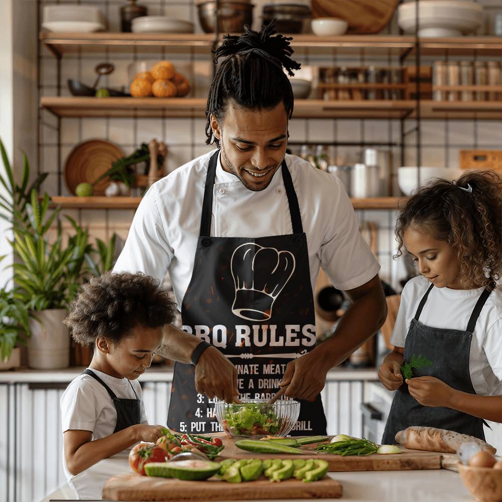 BBO Rules  Grill Apron Father's day Gift - Men's Funny Chef Cooking Grilling BBQ Apron with 2 Pockets - Birthday Father's Day Christmas...