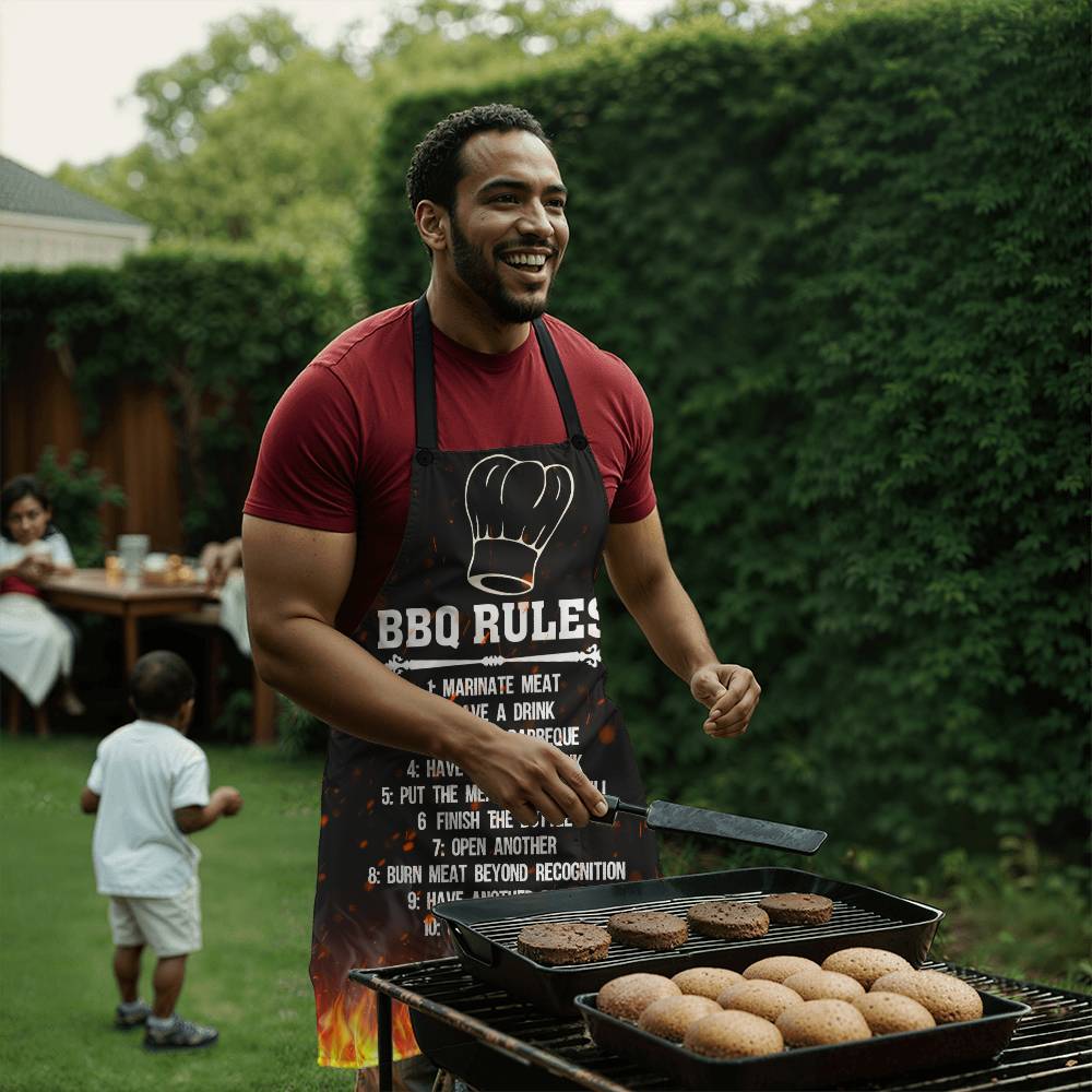 BBO Rules  Grill Apron Father's day Gift - Men's Funny Chef Cooking Grilling BBQ Apron with 2 Pockets - Birthday Father's Day Christmas...