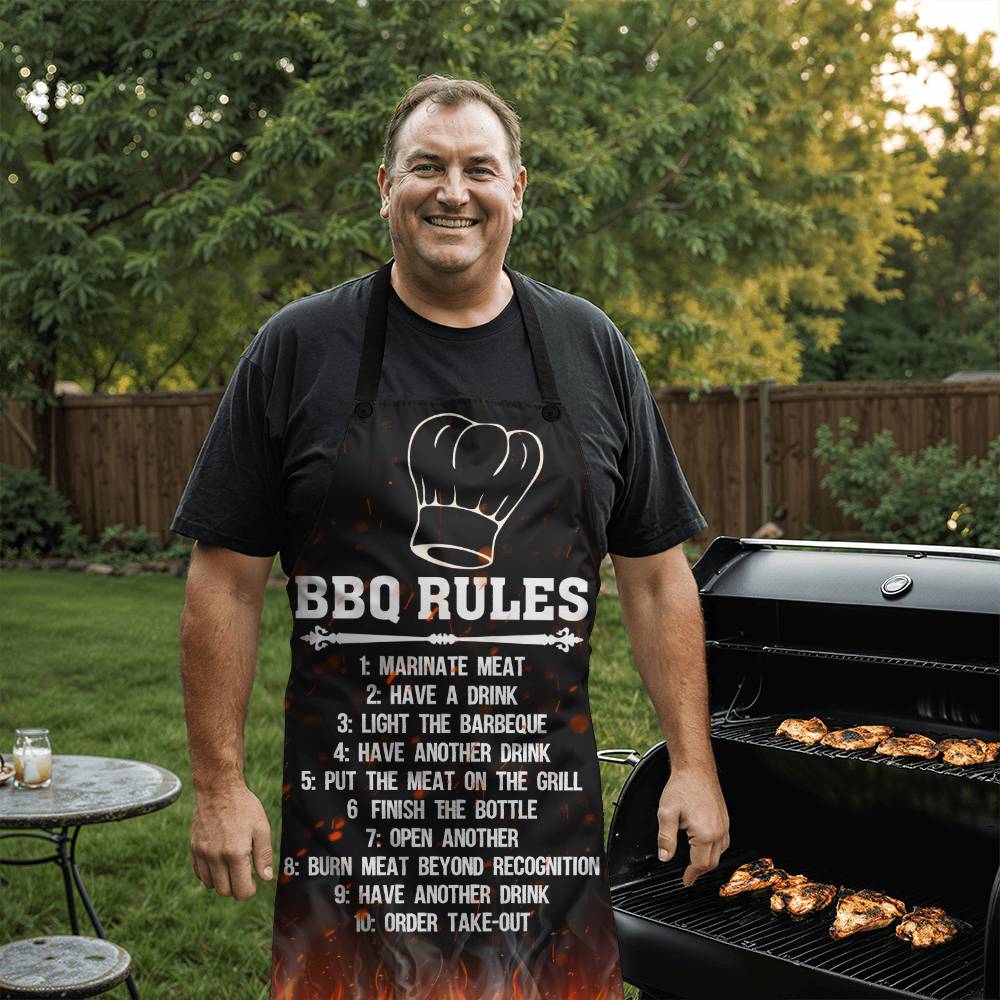 BBO Rules  Grill Apron Father's day Gift - Men's Funny Chef Cooking Grilling BBQ Apron with 2 Pockets - Birthday Father's Day Christmas...