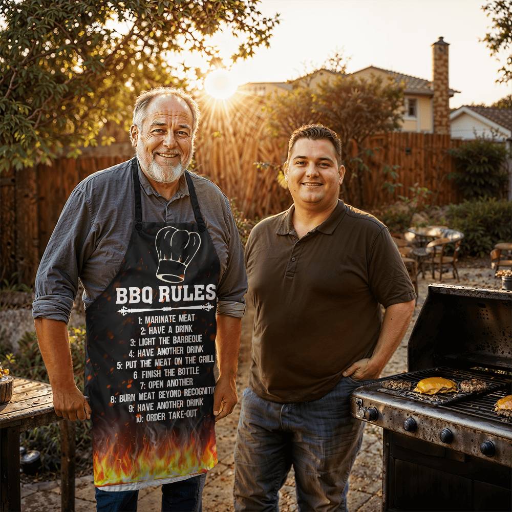 BBO Rules  Grill Apron Father's day Gift - Men's Funny Chef Cooking Grilling BBQ Apron with 2 Pockets - Birthday Father's Day Christmas...